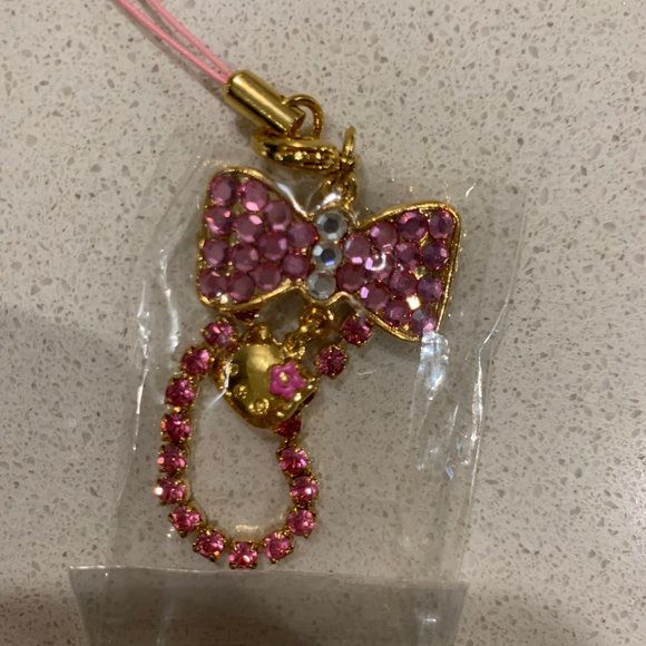VINTAGE 2000 HELLO KITTY GOLD / PINK BOW CHARM / CELL PHONE - Picture 7 of 7